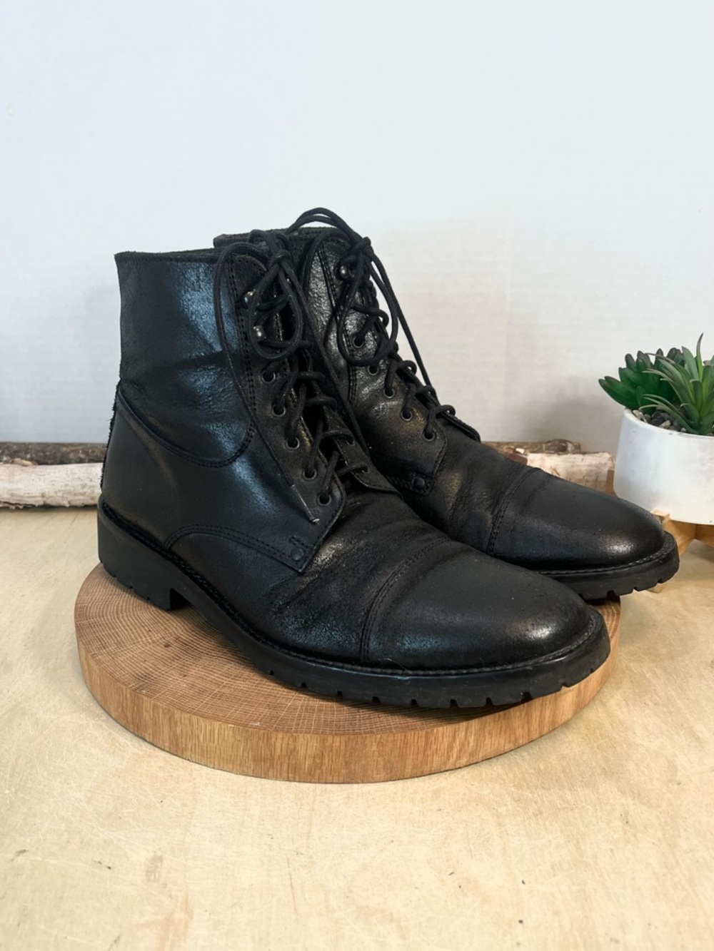 To Boot New York Black Distressed Leather Cap Toe Lug Sole Boots - Men's 10 - Picture 9 of 14